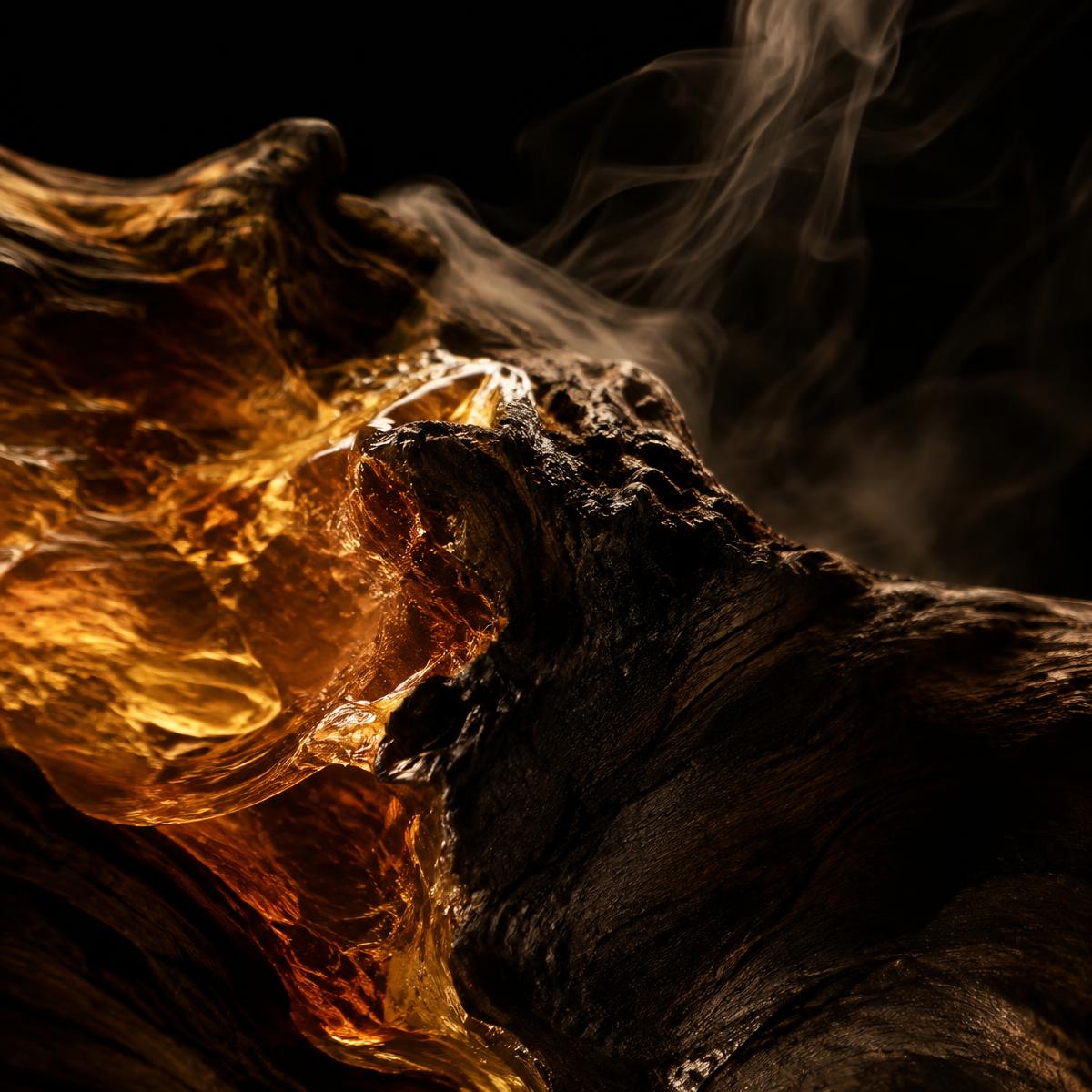 Résine ambrée et bois sombre